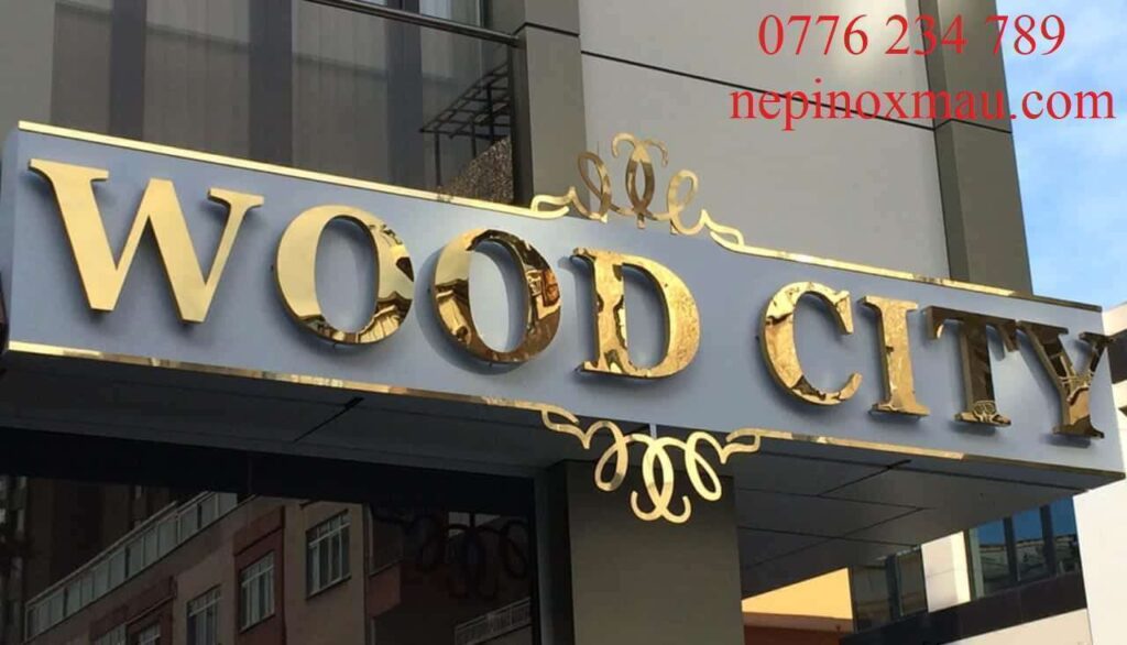 nhận cắt chữ inox vàng gương, trang trí bảng hiệu quảng cáo nhà hàng, cafe, salon