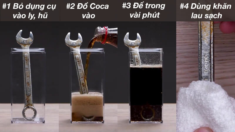 Sử dụng coca cola để tẩy rỉ sét trên sắt thép và inox