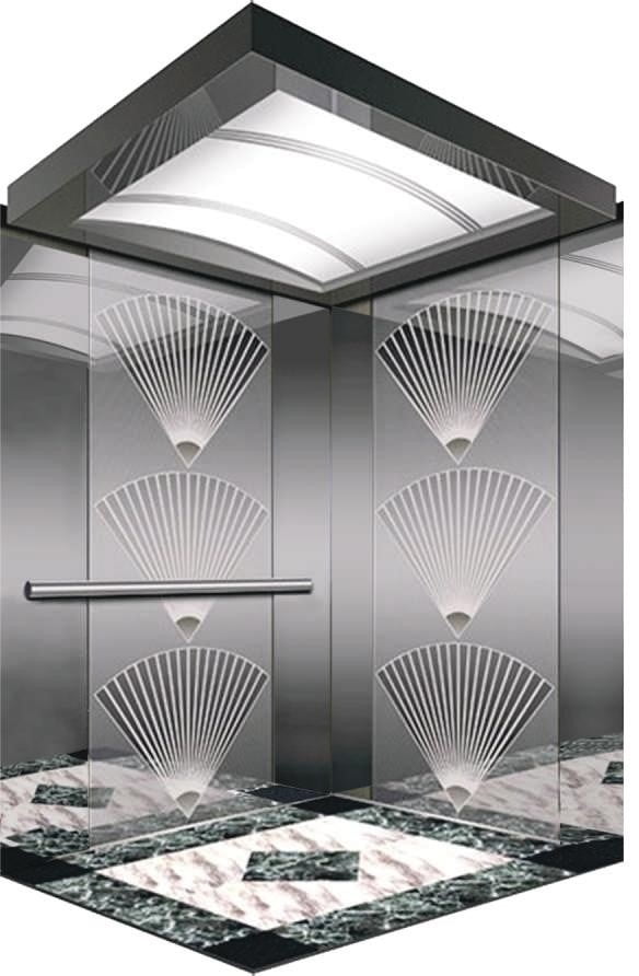 Mẫu cabin thang máy inox CNC trắng gương
