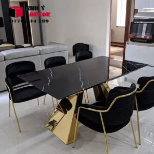 Bàn ăn mặt đá chân inox