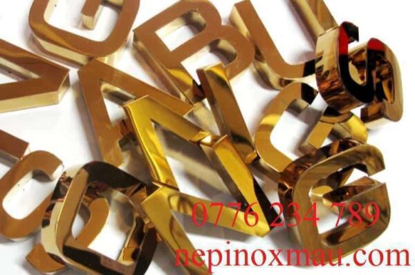 chữ inox vàng gương, nhận cắt chữ inox vàng theo yêu cầu