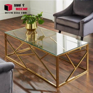 Bàn sofa kính đen chân inox vàng